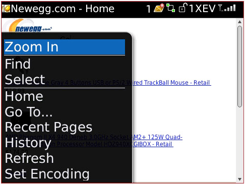 Blackberry Web Menu