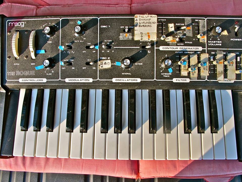 Tina Weymouth's Moog Rogue with Stop Making Sense Presets articulated using gaffe tape